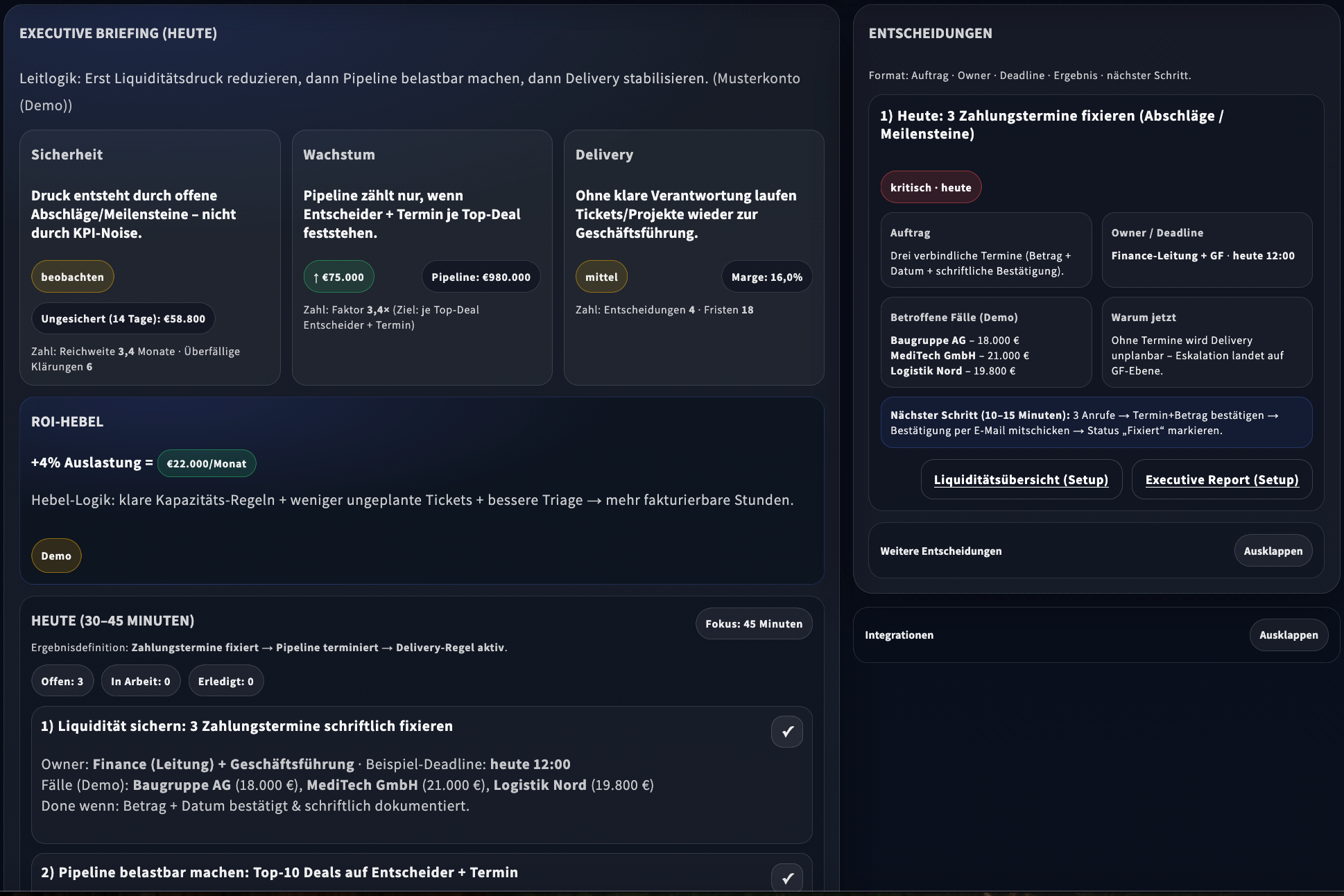 Digital COO Executive Cockpit – Screenshot 2